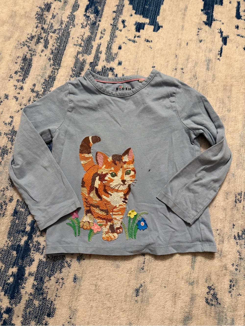 Mini Boden Cat Appliqué Long Sleeve Tshirt 3-4 Years